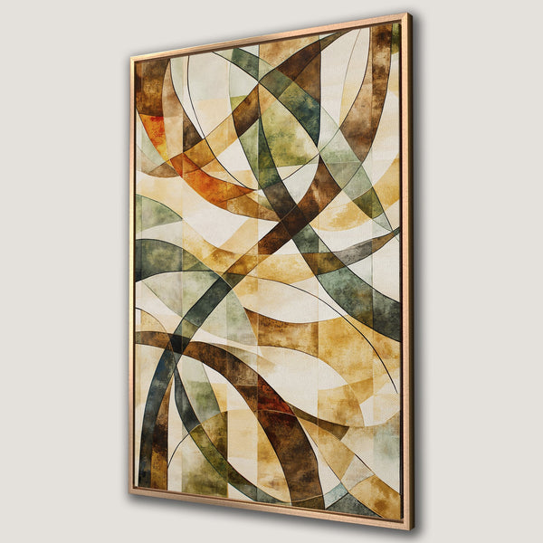 Framed Wall Art: Abstract geometric Canvas Print with warm earth tones. Modern art for living room or bedroom decor. Shop now!