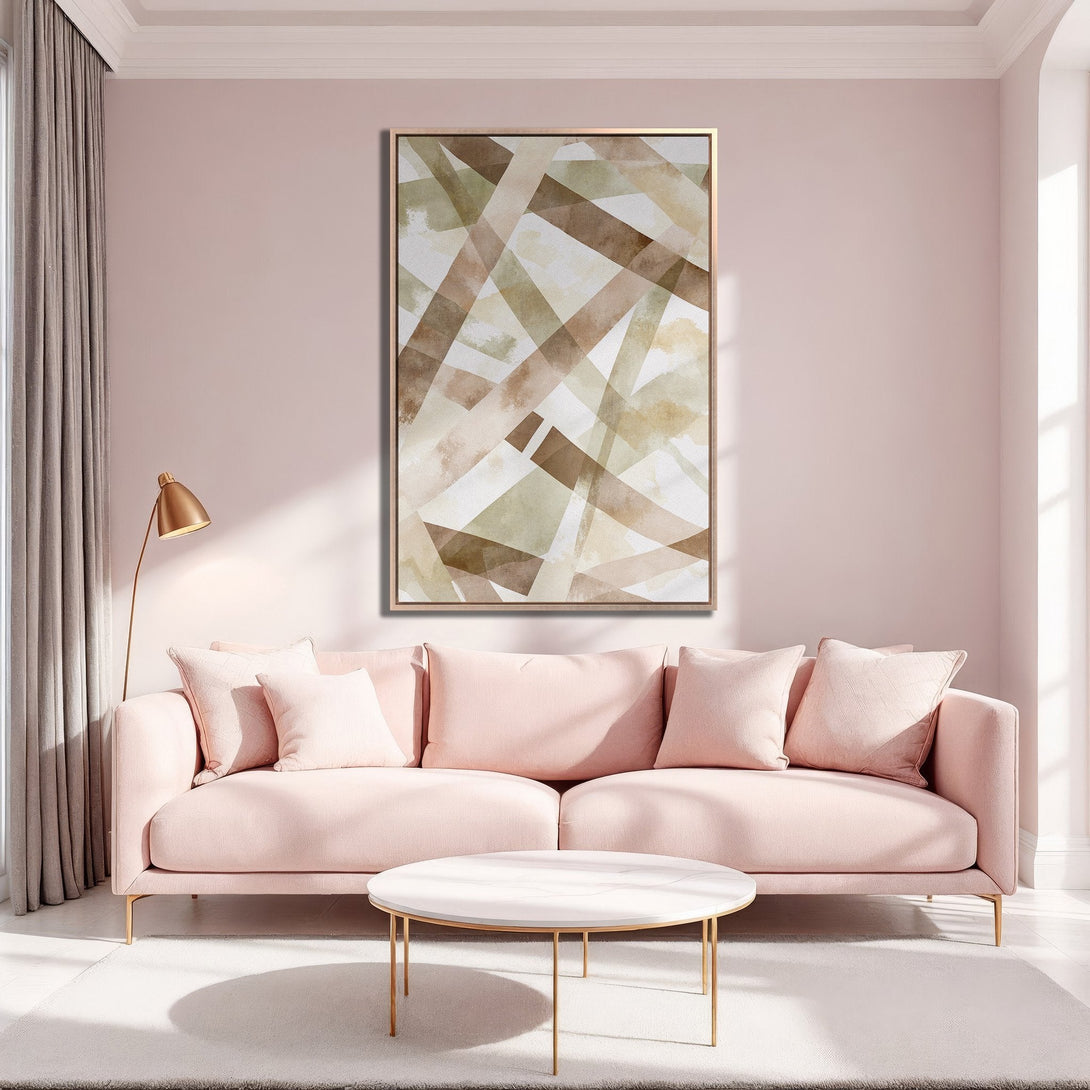 Framed Wall Art featuring abstract geometric design in warm neutral tones. Perfect for adding a touch of modern elegance to any living space.