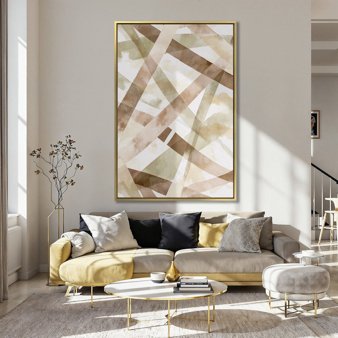 Canvas Print featuring abstract geometric art in neutral tones. Perfect wall decor for a modern kitchen with a warm, inviting color palette.