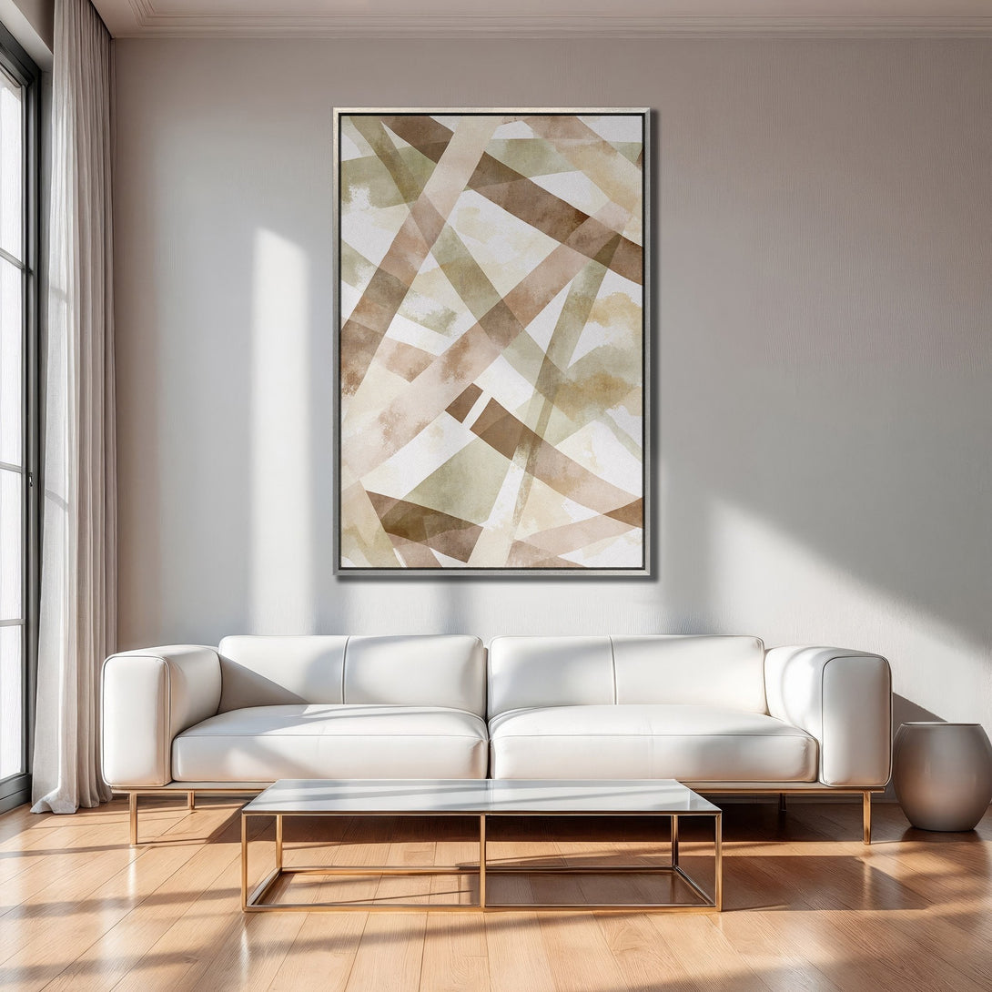 Framed Wall Art featuring an abstract watercolor design in neutral earth tones. Perfect for modern living rooms. Elevate your space with this stunning Canvas Print.