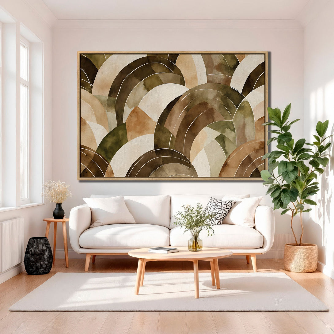Framed Wall Art: Abstract watercolor art in earthy brown and green tones. Modern decor for living room. Enhance your space with this beautiful canvas print.