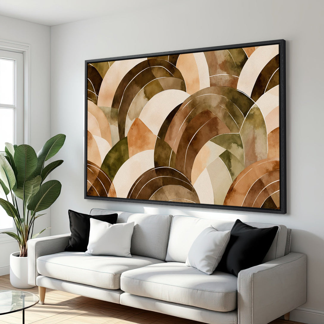 Framed Wall Art: Abstract watercolor arches in warm earth tones. Modern decor for living room. Canvas Print adds style & color.
