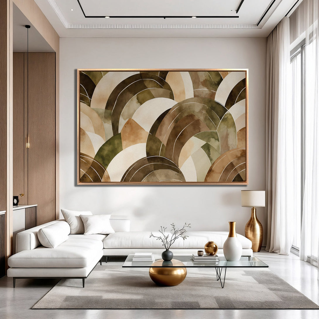 Framed Wall Art: Abstract watercolor design in earthy tones. Modern art adds a touch of elegance to any living room. Shop now!