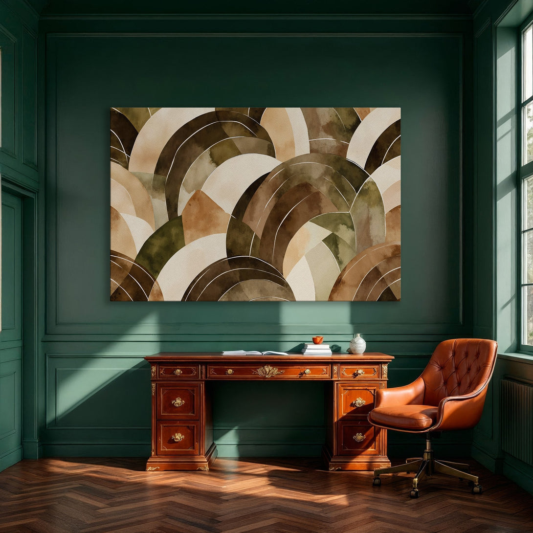 Framed Wall Art: Abstract watercolor arches in earthy tones. Modern art for dining room decor. Neutral color palette.