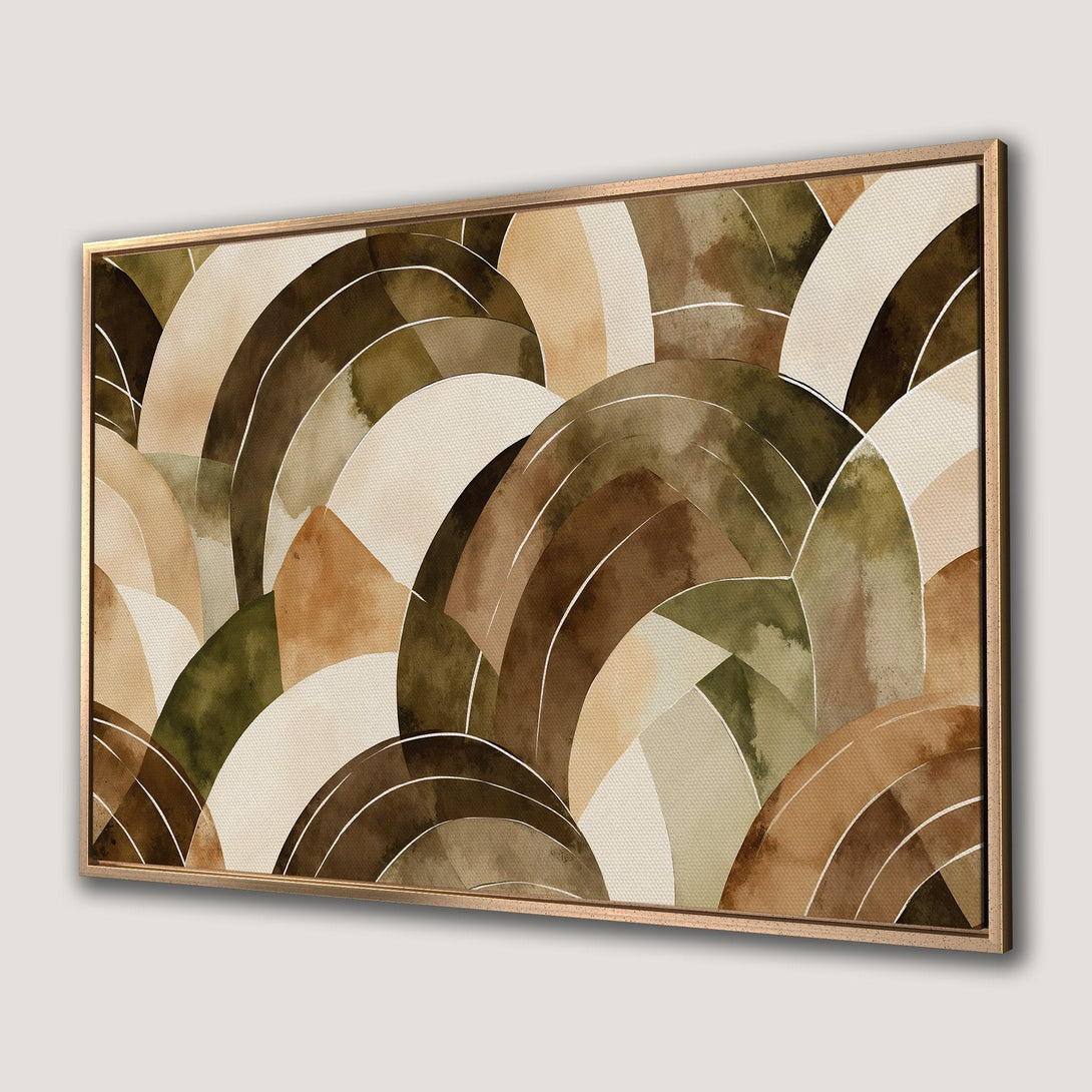 Framed Wall Art featuring an abstract watercolor design with earth-toned curves and a warm, neutral palette. Perfect for adding a touch of modern art to your home.