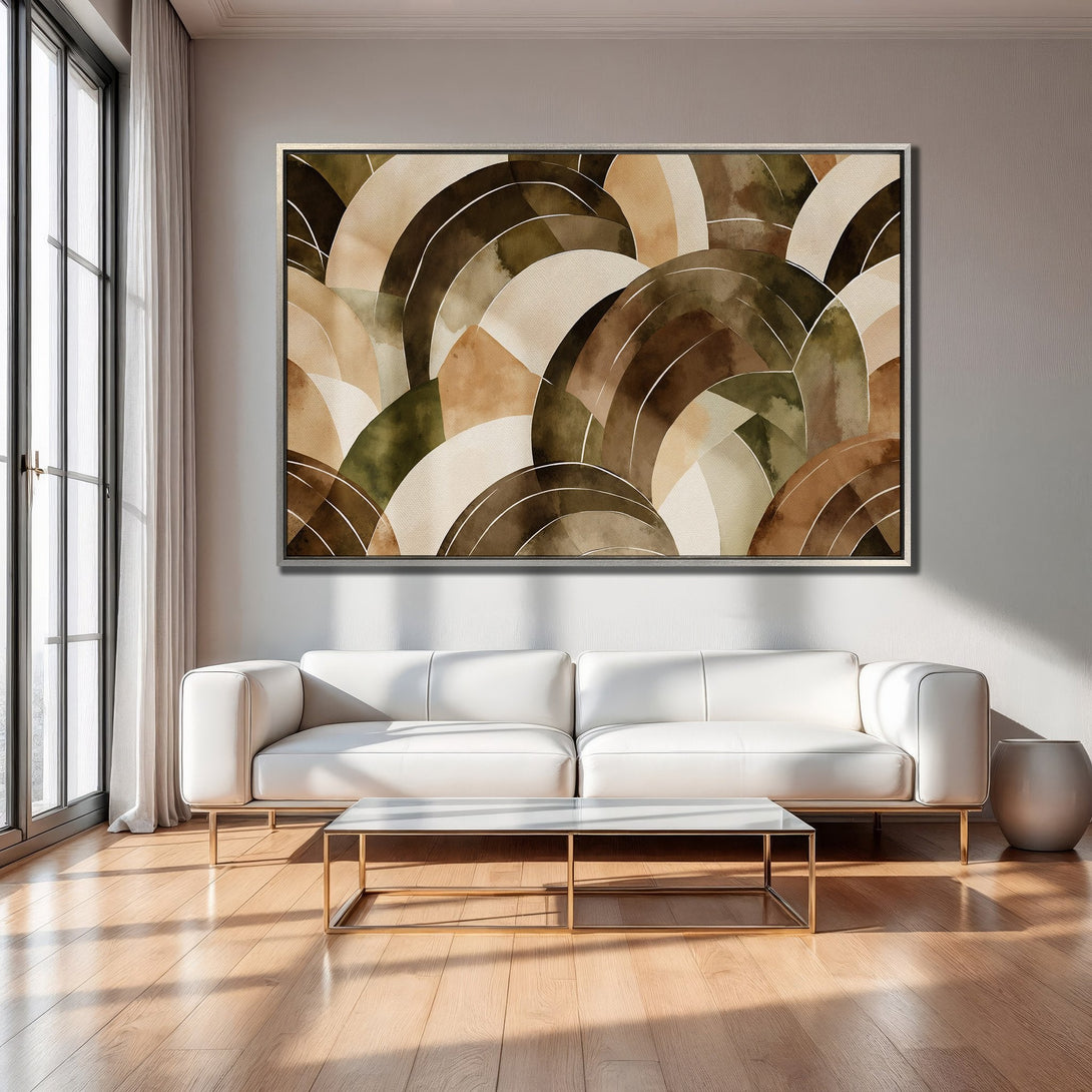 Framed Wall Art: Abstract watercolor print in earth tones. Modern living room decor with a neutral color palette. Shop art prints now!