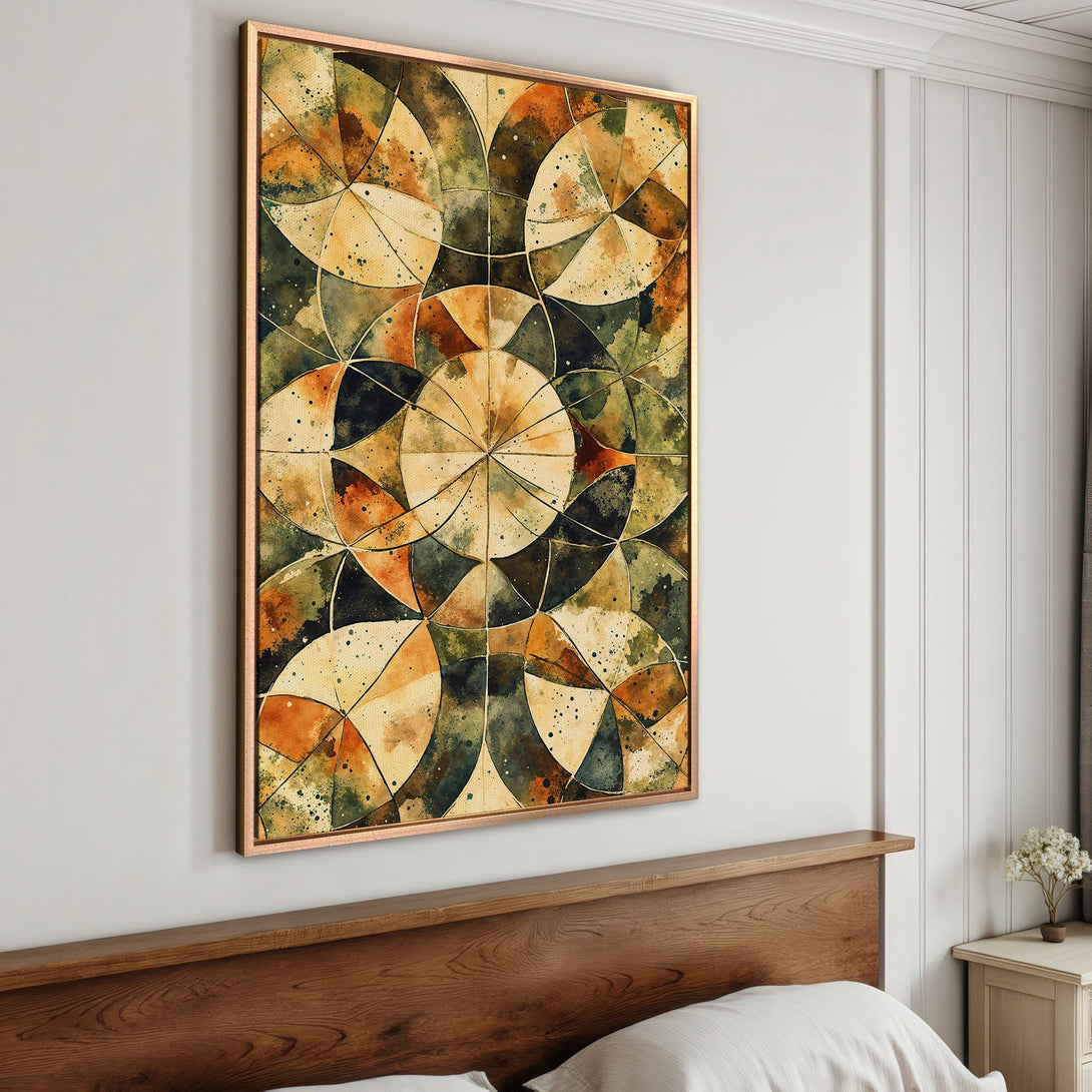 Framed Wall Art: Abstract watercolor design in warm earth tones. Perfect for adding a touch of art and style to your bedroom decor. Shop now!