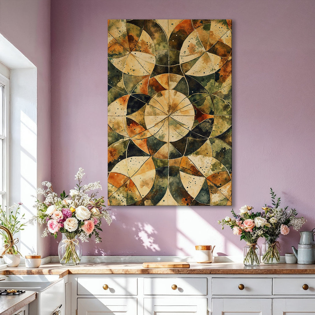 Framed Wall Art: Abstract geometric design in warm earth tones. Modern art canvas print adds a touch of elegance to any living room. Shop now!