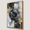 Framed Abstract Navy Blue and Gold Canvas Print with Geometric Design