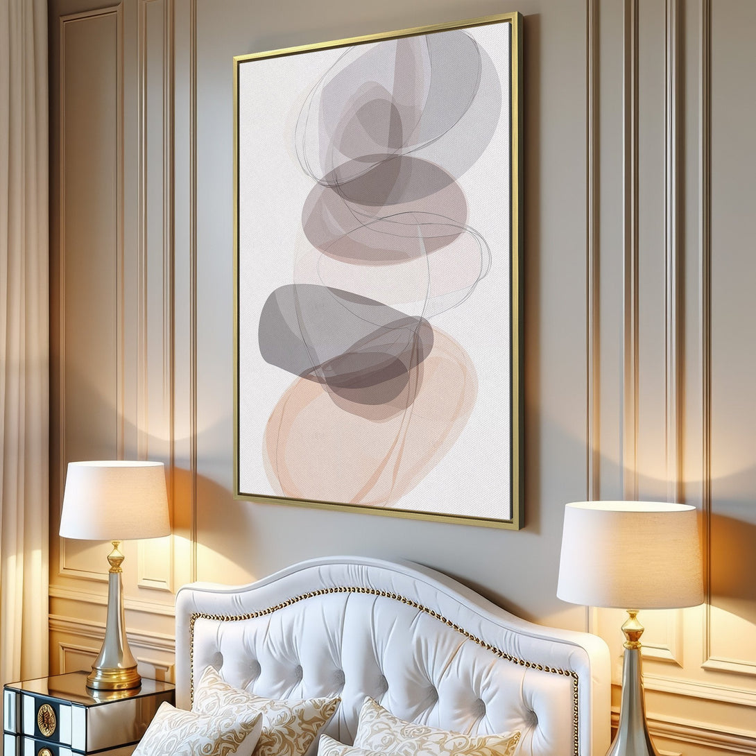 Canvas Print: Abstract art in neutral tones of gray and peach, perfect for modern living room decor. Minimalist style with a calming color palette.