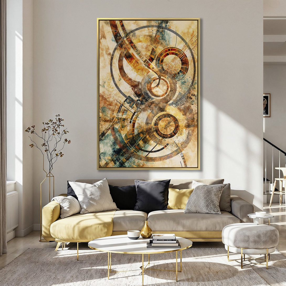 Abstract Canvas Print with geometric design in warm, earthy tones. Perfect for adding a touch of modern art to your kitchen or any interior space.