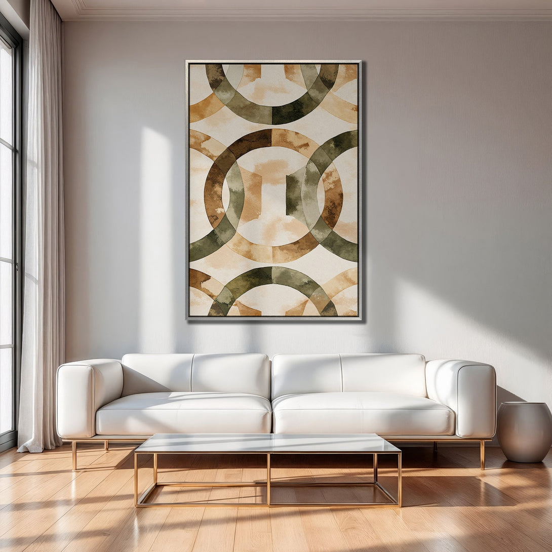 Framed Wall Art featuring abstract watercolor circles in earthy tones. Adds modern style to any living room. Shop our Canvas Print collection today!