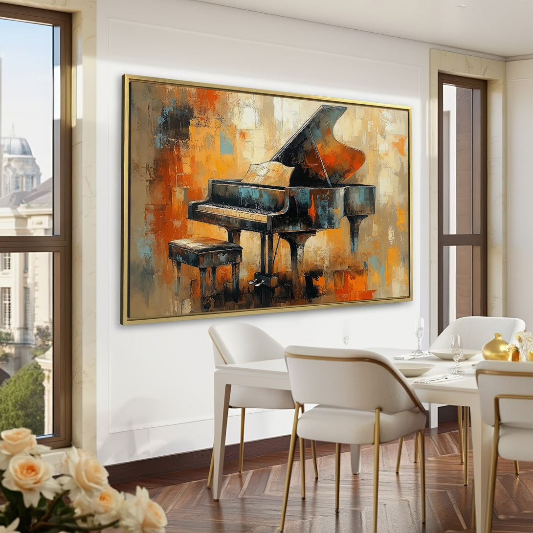 Abstract piano Canvas Print in a room with a warm color palette. Perfect wall art for a sophisticated interior. Shop now!