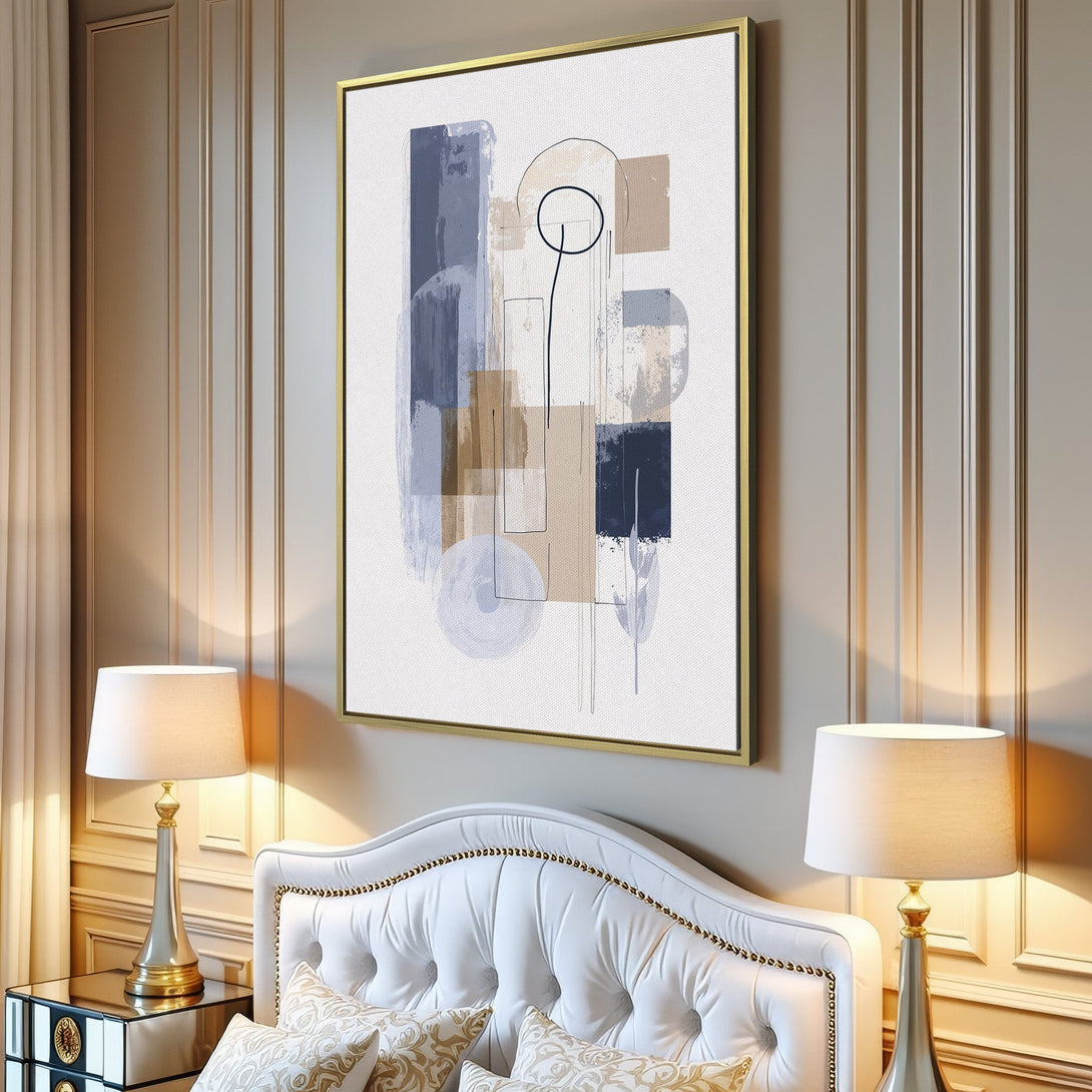 Abstract Canvas Print in neutral tones of blue and beige, perfect for modern home decor.