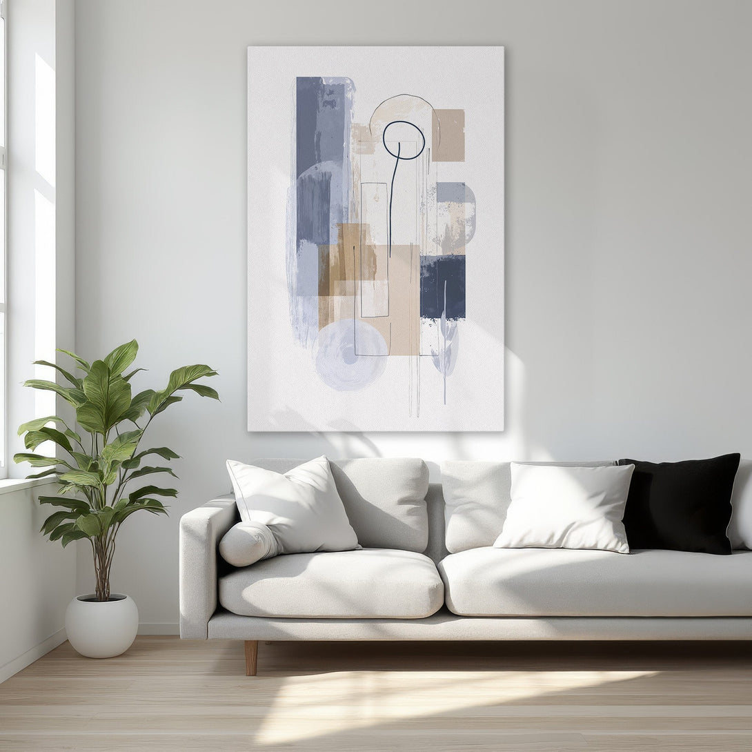 Framed Wall Art: Abstract art canvas print in blue and beige tones. Modern wall decor for bedroom or living room. Elevate your space!