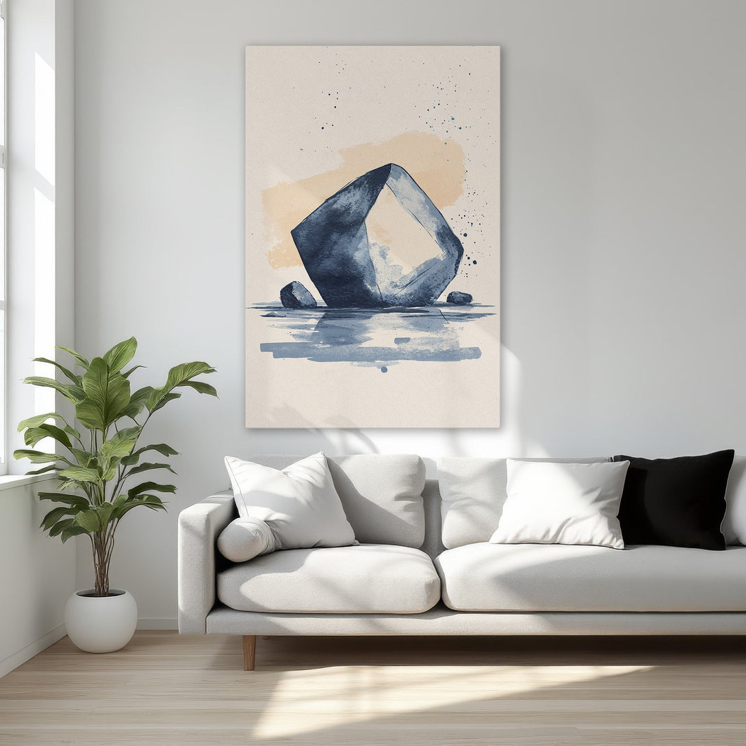 Framed Wall Art: Abstract watercolor painting in blue and beige tones. Modern art canvas print adds a touch of elegance to any interior.