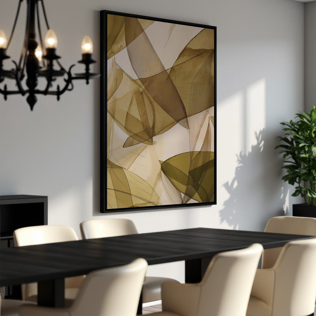 Framed Wall Art featuring an abstract botanical design in a warm, neutral color palette. Elevate your dining room with this modern Canvas Print.
