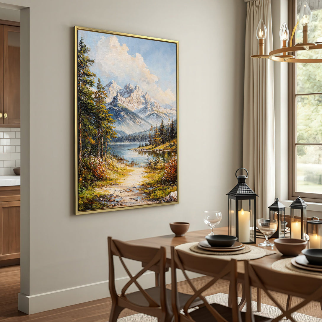 Canvas Print of a mountain landscape painting in a warm, earthy color palette. Perfect for adding a touch of nature to your home decor.