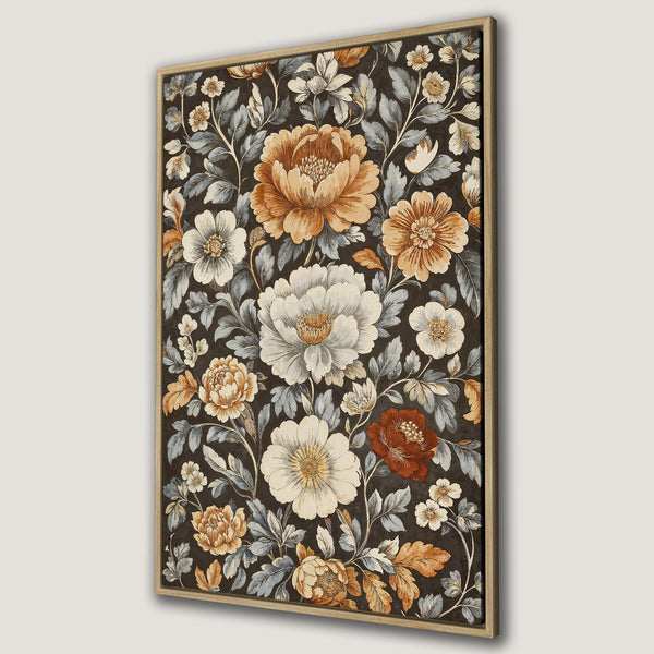 Framed Wall Art featuring a vintage floral pattern in a warm, earthy color palette. Perfect for adding a touch of elegance to any space.