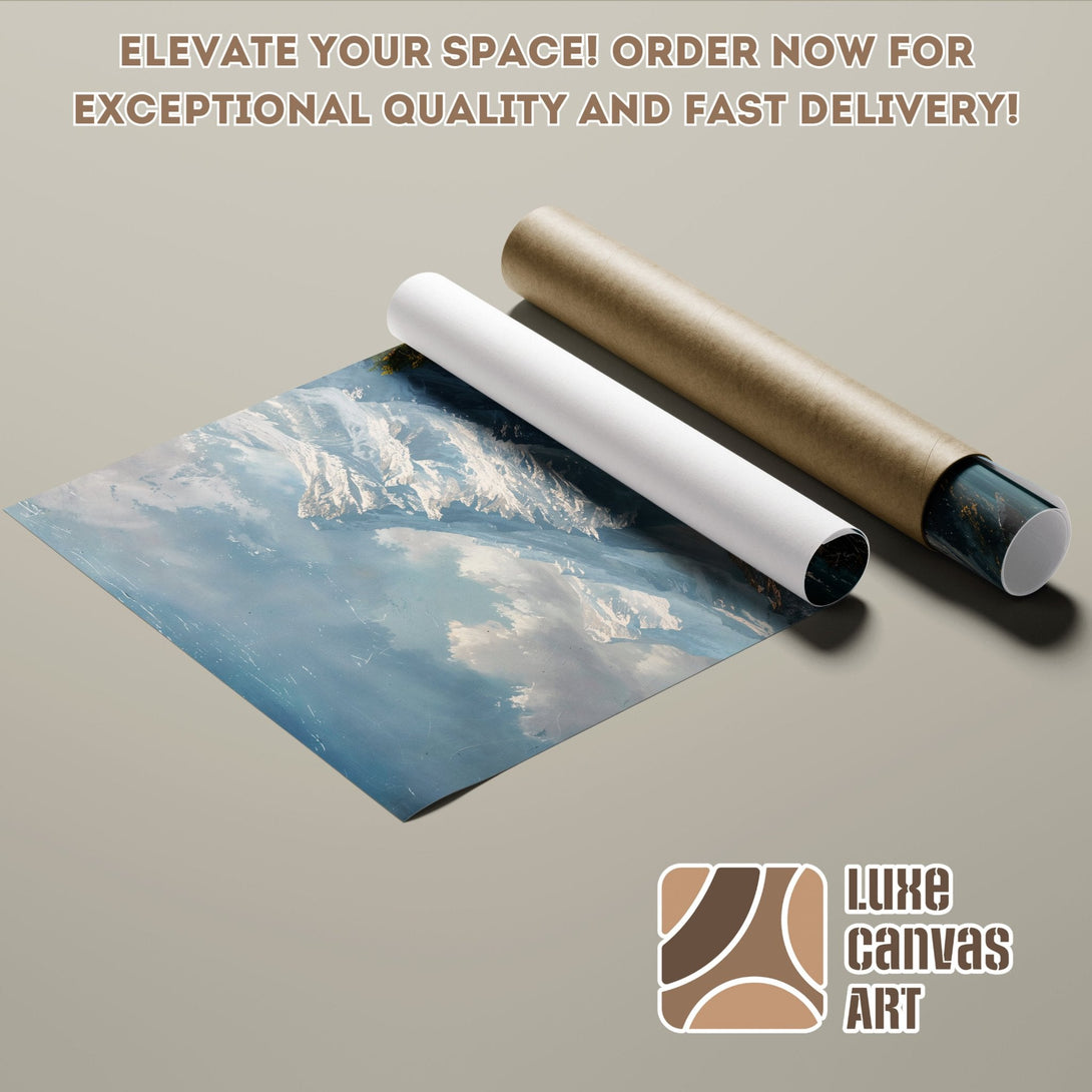 Mountain landscape Poster Roll art print in blue & neutral tones. Elevate your space today!