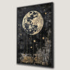 Full Moon and Stars Canvas Print in Black and Gold