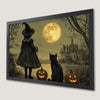 Full Moon Witch and Cat Art Poster - Spooky Halloween Decor