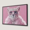 Funny Cheetah with Pink Glasses Framed Canvas Print