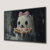 Funny Ghost Eating Pizza Canvas Print Halloween Art