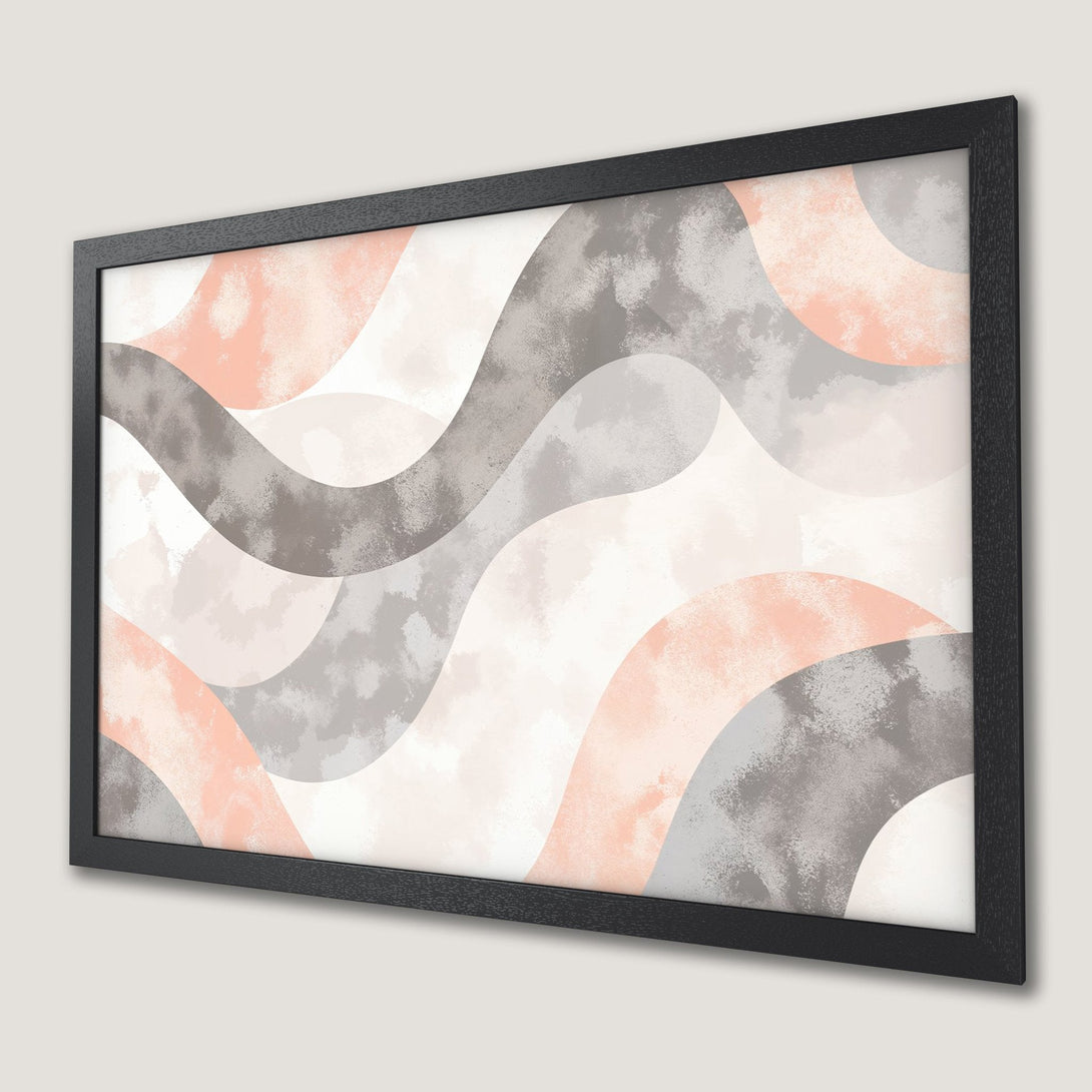 Framed Poster with abstract wave design in blush, gray, and neutral tones. Modern art for your home.