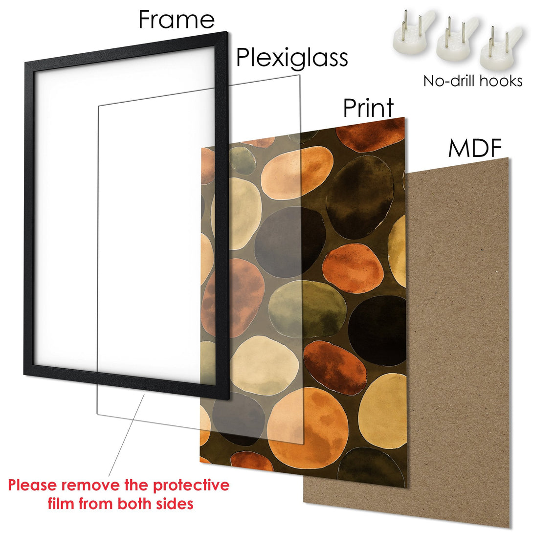 Framed Poster with abstract stone design in warm earthy tones. Modern art print ready to hang.