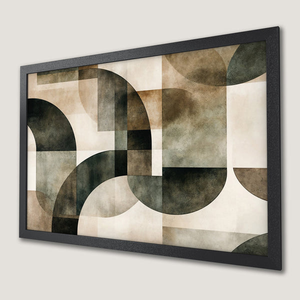 Framed Poster featuring abstract geometric art in earthy tones. Modern wall decor for any space.