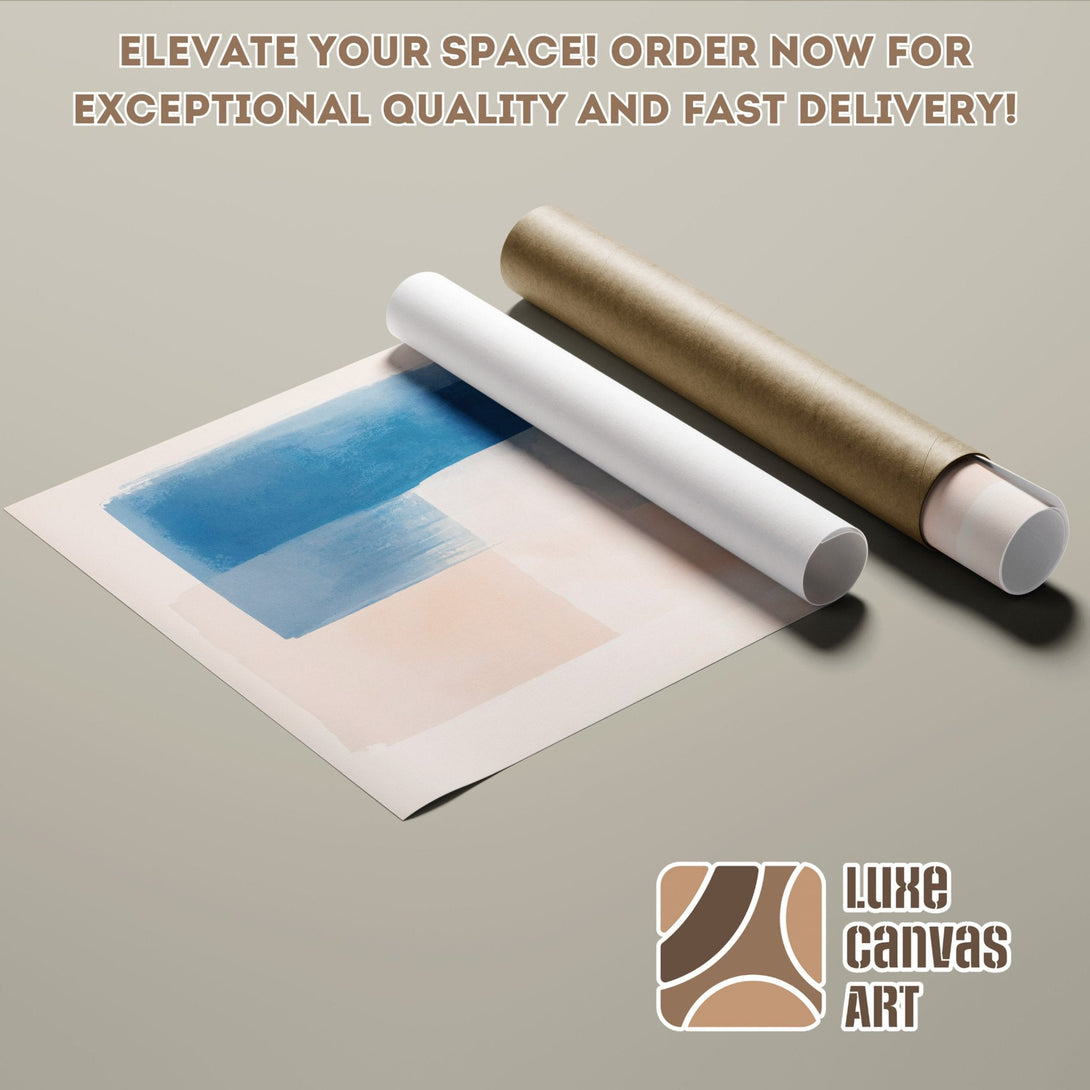 Abstract art poster roll with blue and beige color palette. Elevate your space with this stunning poster!