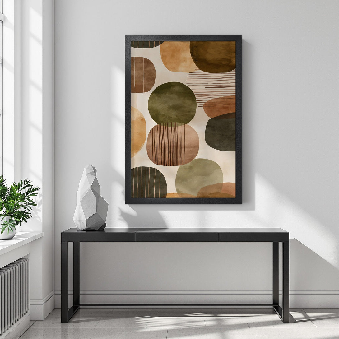 Framed Poster featuring abstract art with earth tone colors, perfect for adding a touch of modern style to your home decor.
