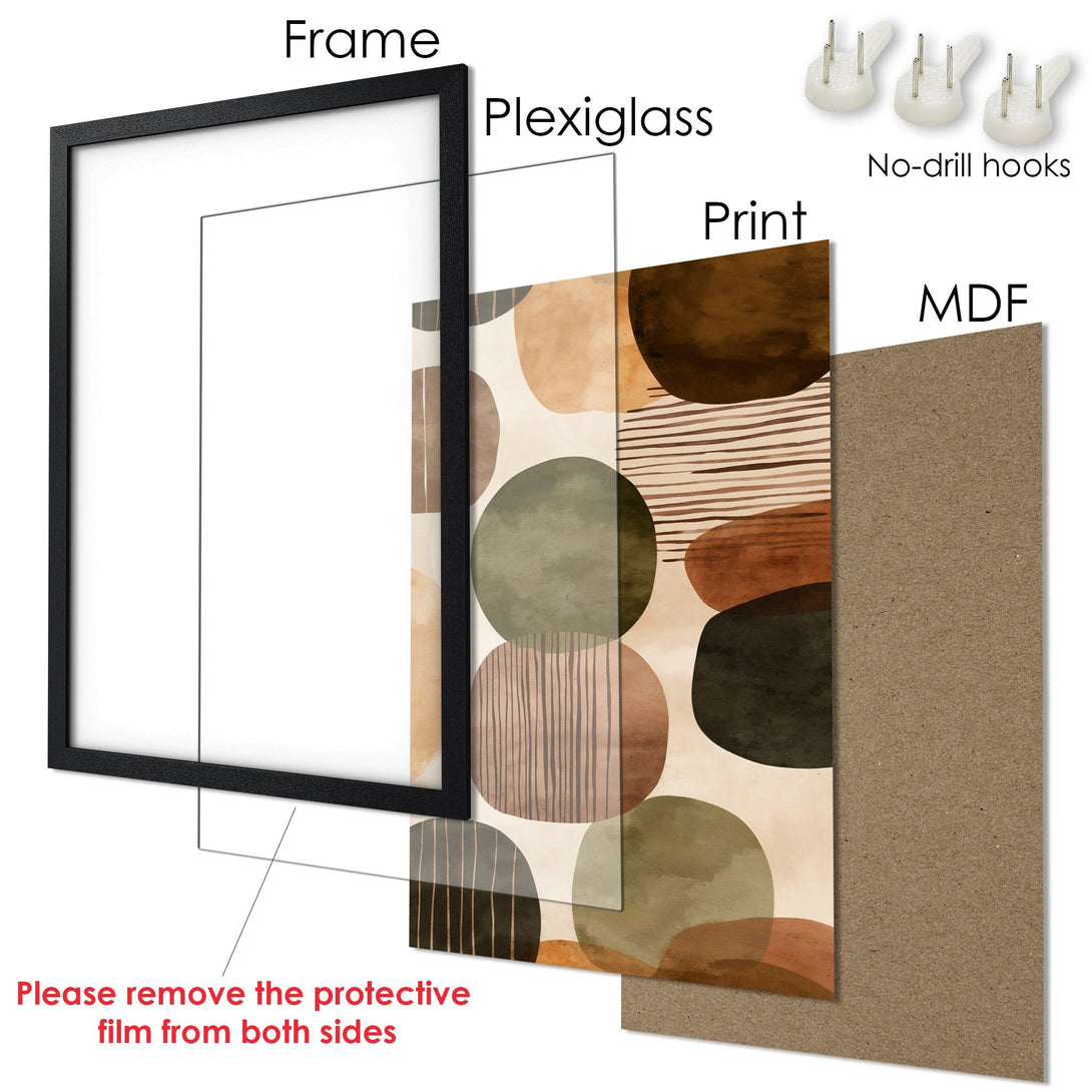 Framed Poster with abstract art in earthy tones. Modern wall decor for your home.