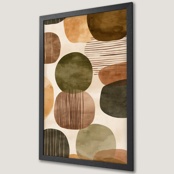 Framed Poster featuring abstract shapes in earthy tones. Modern art print with a warm, neutral color palette perfect for any interior.