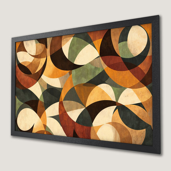 Framed Poster featuring abstract geometric art in warm earth tones. Modern wall decor for any space.