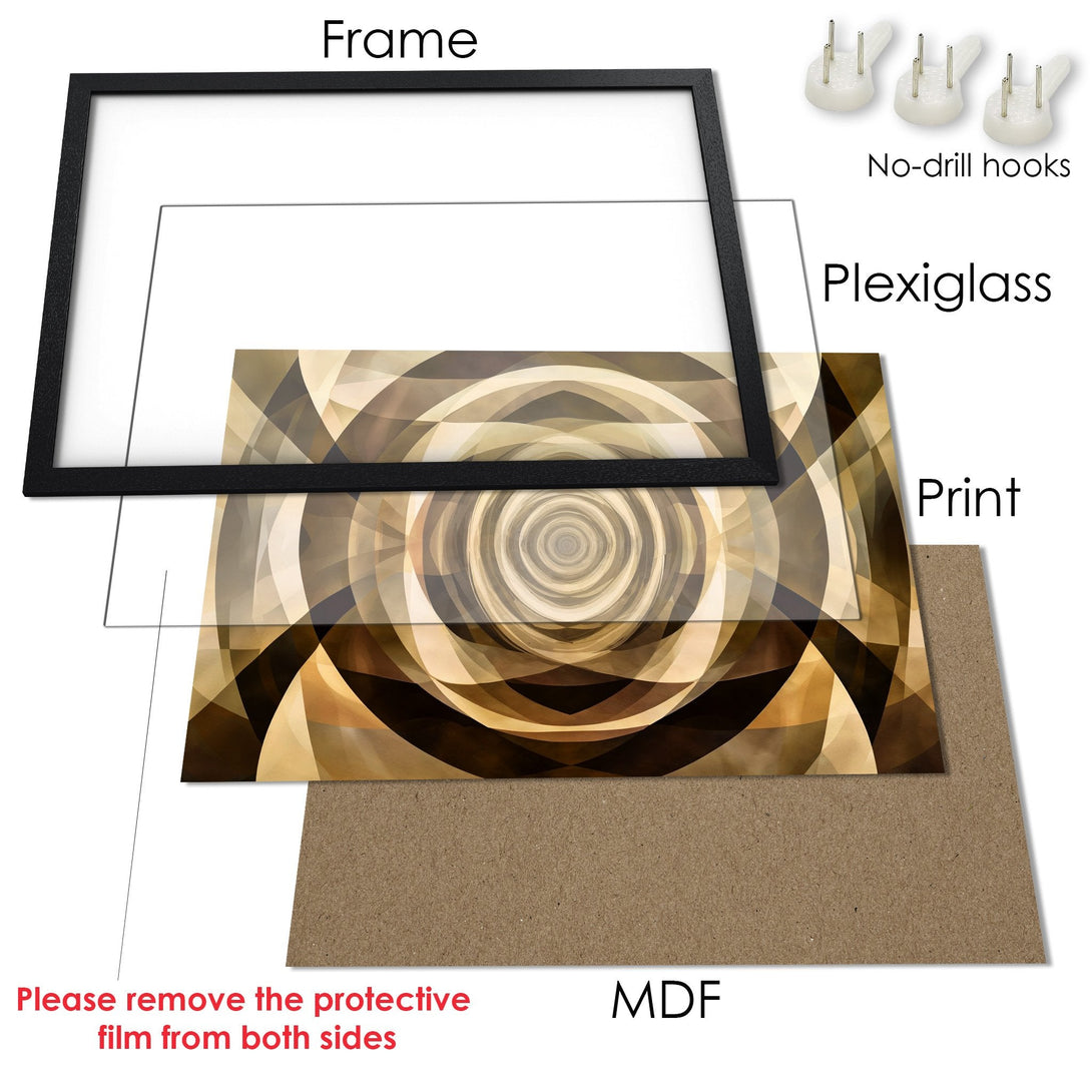 Framed Poster with abstract geometric art in warm brown tones. Ready to hang and elevate your space!