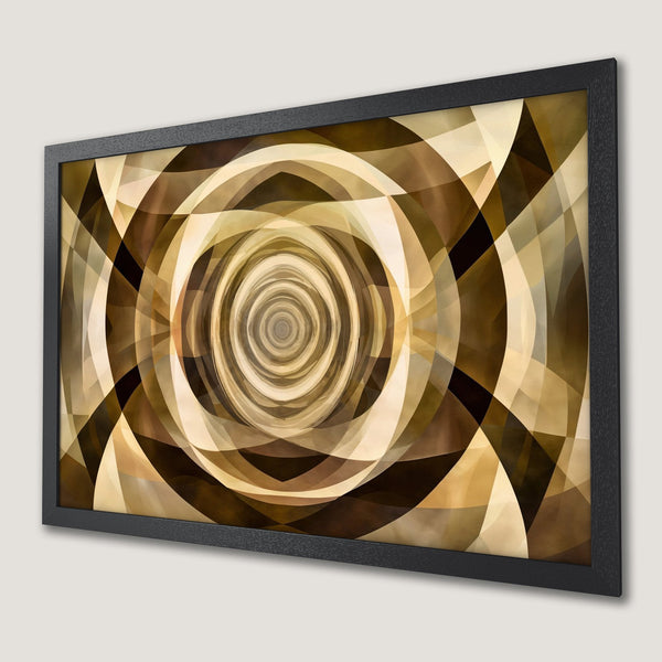 Framed Poster featuring an abstract geometric design in warm brown and gold tones. Modern art for your home!