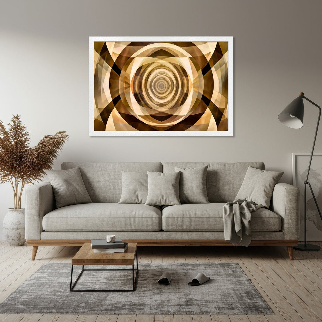 Framed Poster featuring an abstract geometric design in warm brown tones. Modern art for your home!