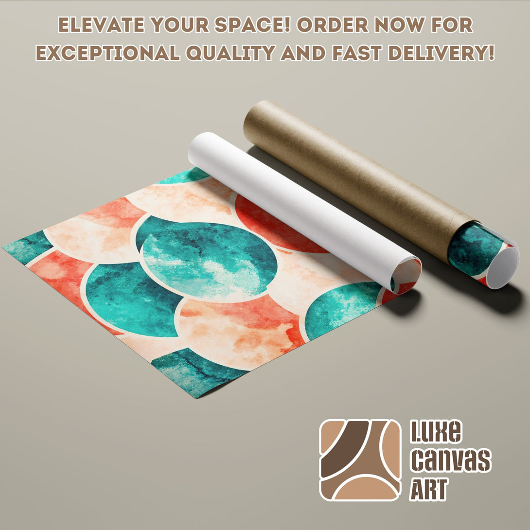 Poster Roll with abstract watercolor design in teal, coral, and beige. Elevate your space!