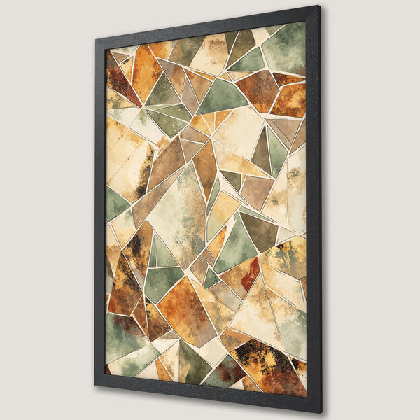 Framed Poster featuring abstract geometric art in warm earth tones. Perfect wall decor for modern homes. Add art to your space!