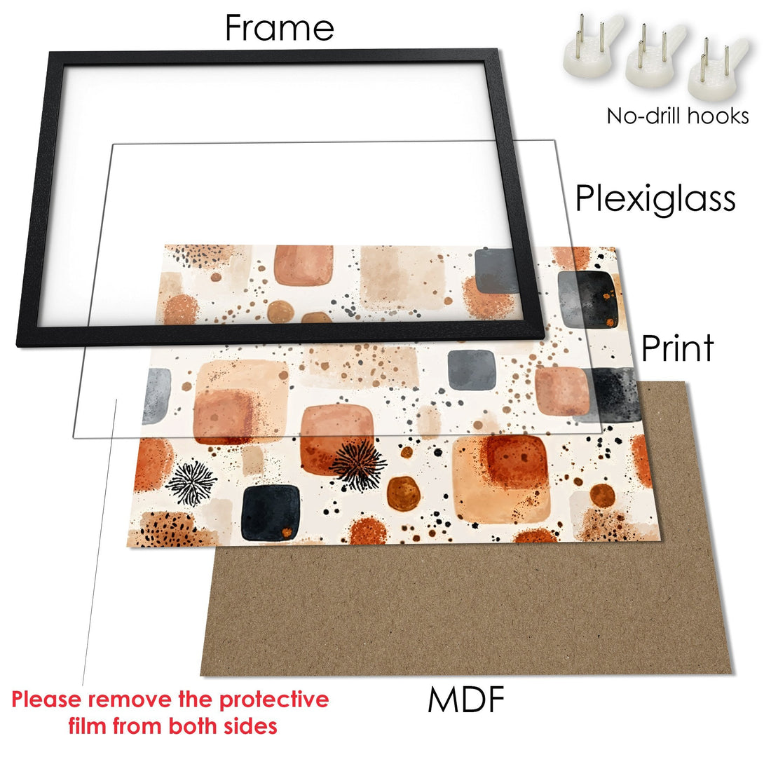 Framed Poster with abstract art in warm earth tones. Modern style, ready to hang and elevate your space.