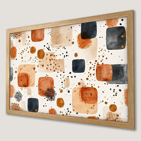 Framed Poster featuring abstract geometric art in warm earth tones. Perfect for modern home decor.