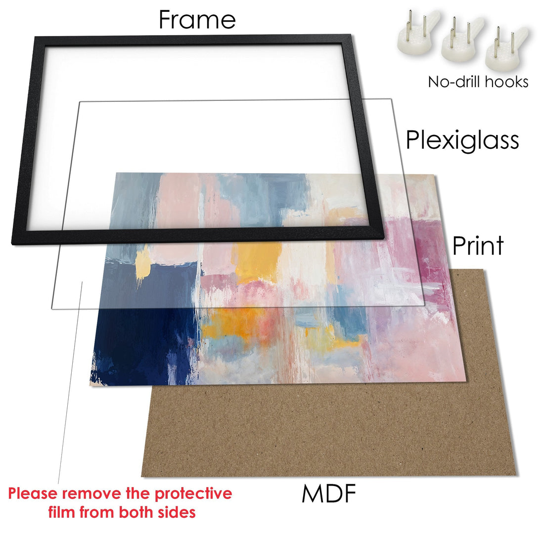 Framed Poster featuring abstract art with a pastel color palette. Perfect wall decor for any space!