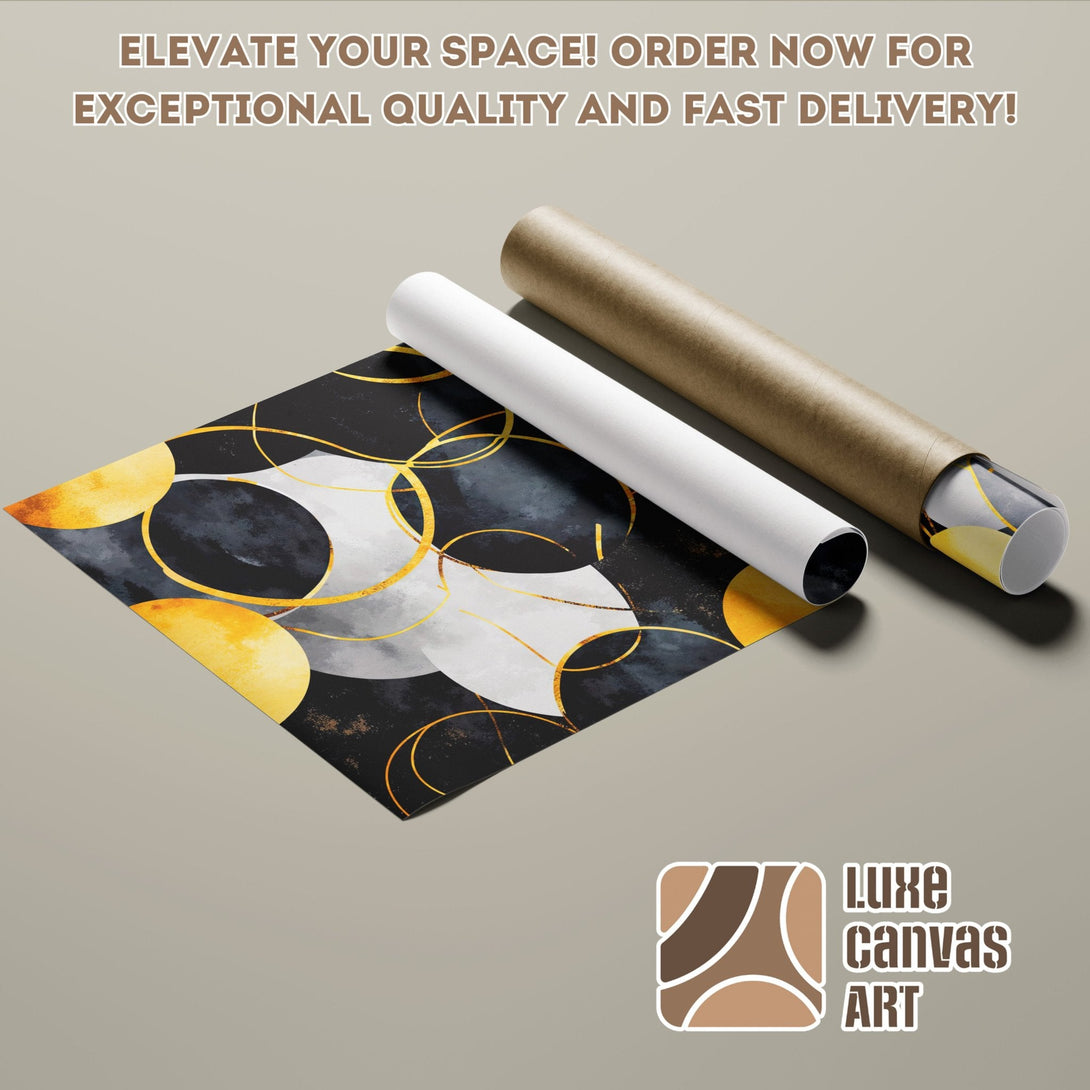 Abstract art Poster Roll with gold, black, and gray color palette. Elevate your space!