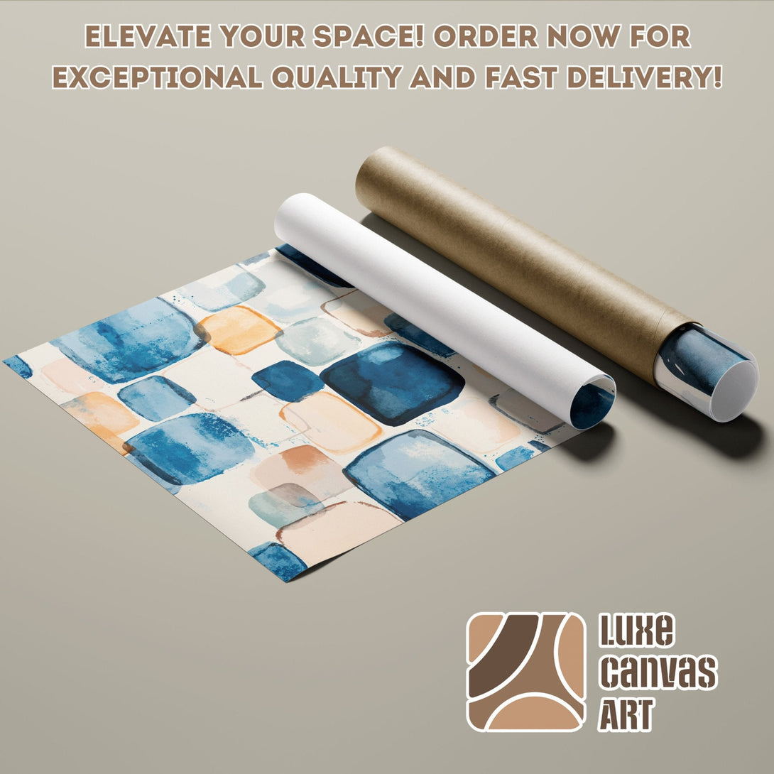 Abstract watercolor Poster Roll in blue, beige & brown. Elevate your space with Luxe Canvas Art!