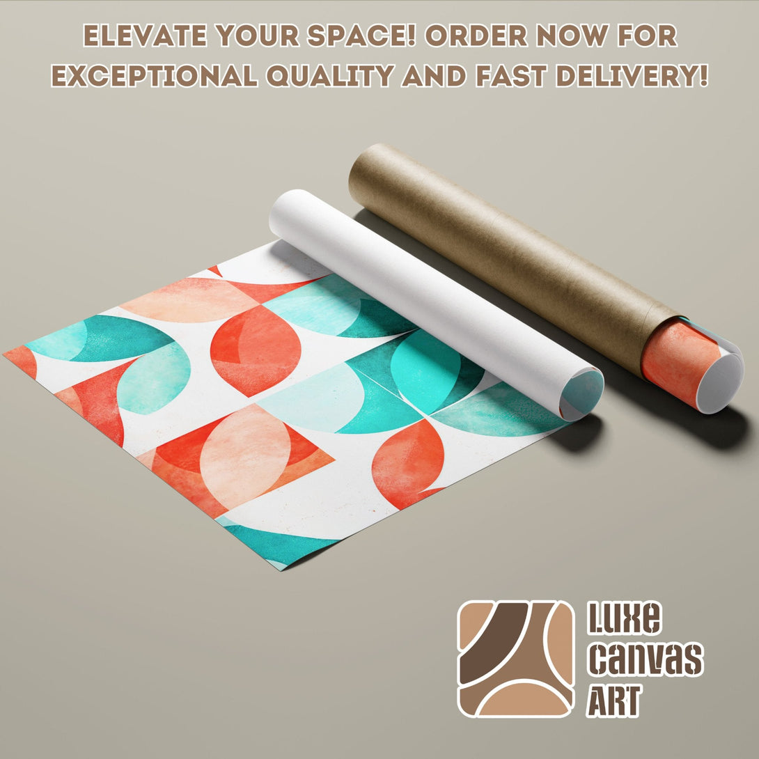 Abstract geometric Poster Roll in teal, coral, and white. Elevate your space!