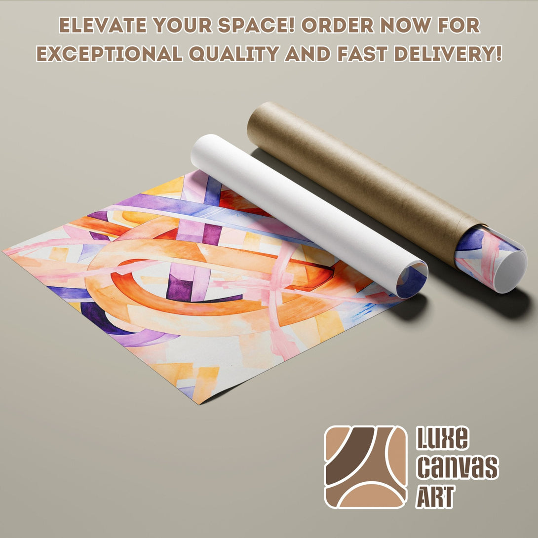 Abstract art Poster Roll with watercolor style, featuring orange, purple, and pink hues. Elevate your space!