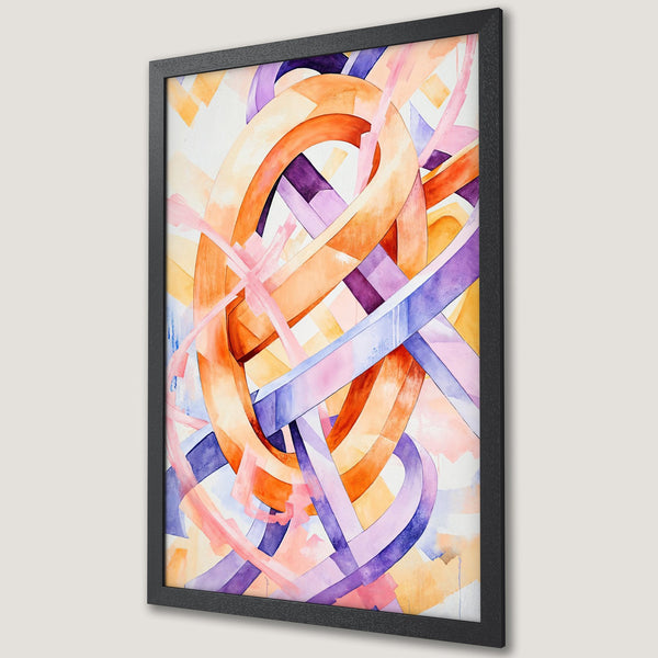 Framed Poster: Abstract watercolor art in warm orange, pink, and purple hues. Modern wall decor for your home.
