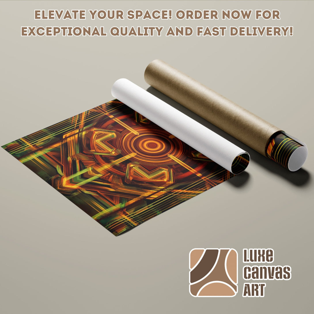 Abstract art Poster Roll in warm orange and green tones. Elevate your space with exceptional quality!